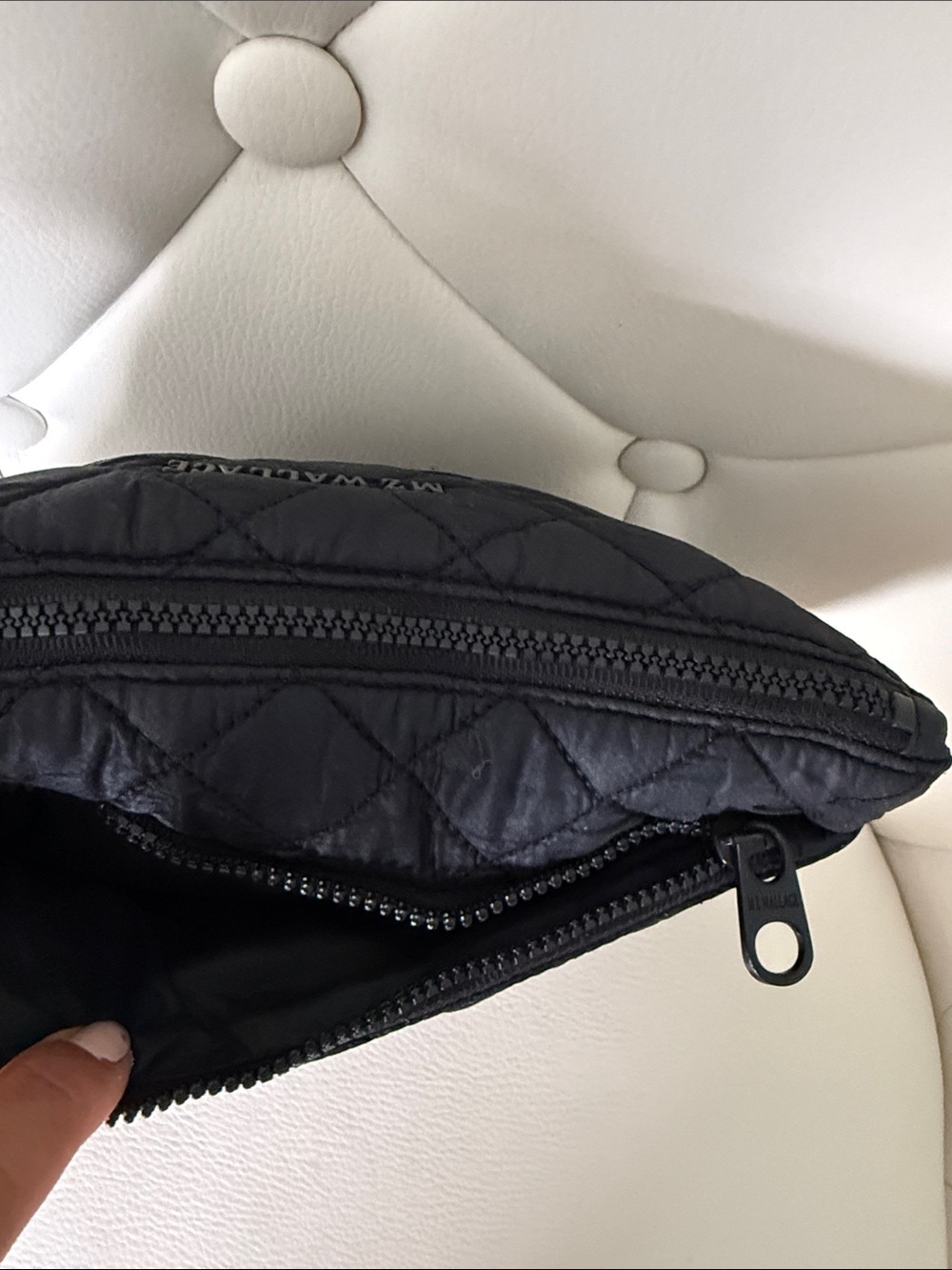 MZ Wallace Black Quilted Nylon Double Zip Cosmetic Pouch Medium Size - Picture 11 of 12